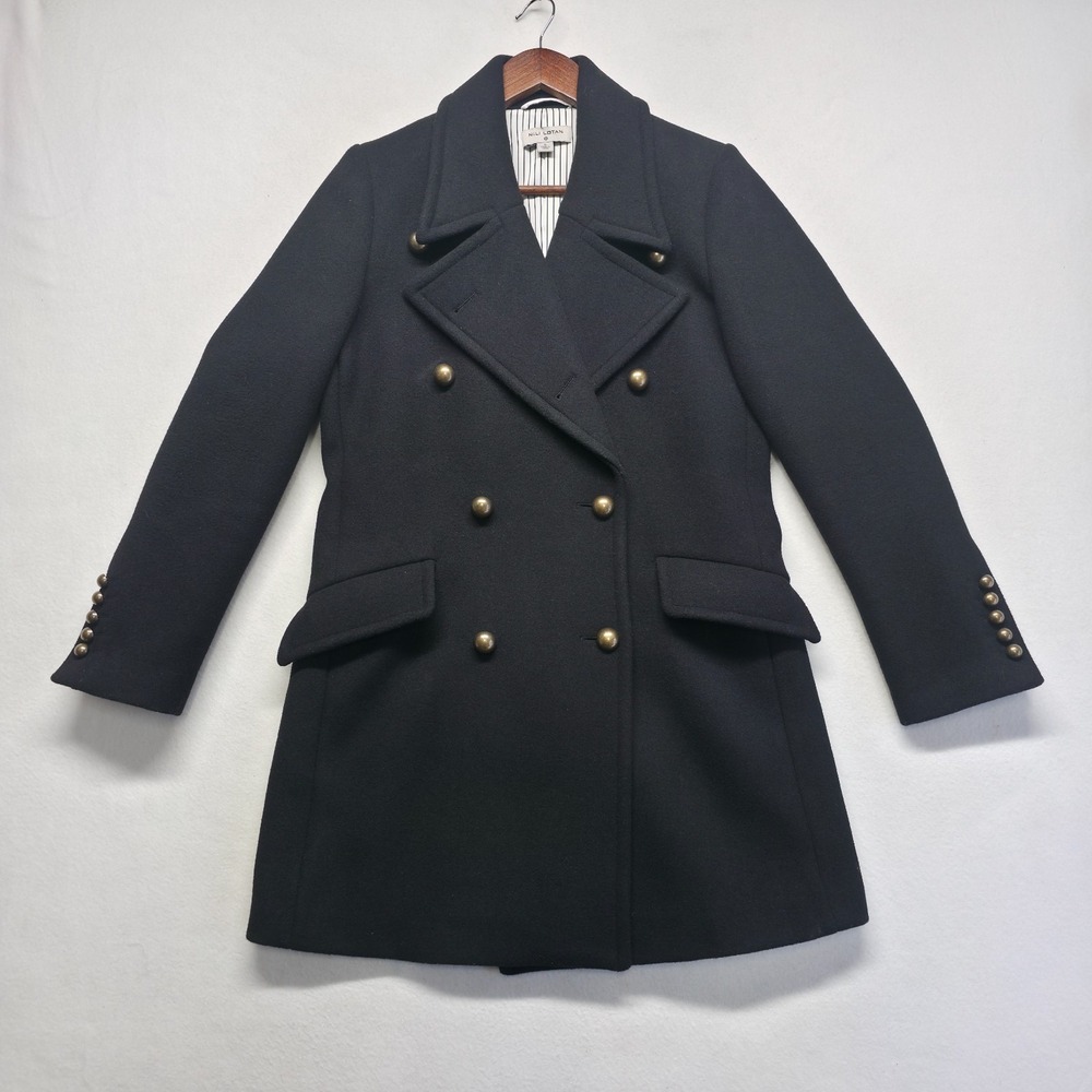 Nili Lotan Women's Black Double Breasted Wool Blend Coat Size Small